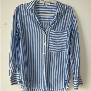 AYR The Deep End Silk Button Down Shirt Blue White Stripe Size Small